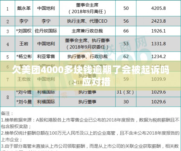 欠美团4000多块钱逾期了会被起诉吗：应对措