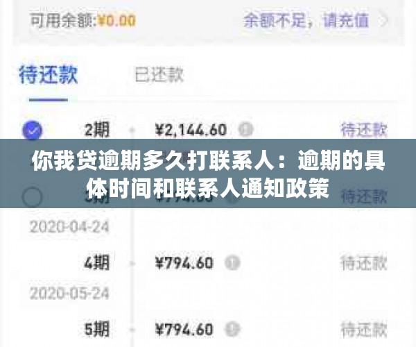 你我贷逾期多久打联系人：逾期的具体时间和联系人通知政策