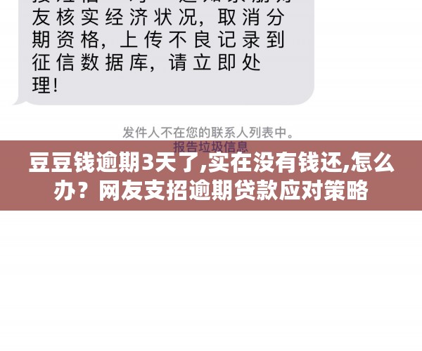 豆豆钱逾期3天了,实在没有钱还,怎么办？网友支招逾期贷款应对策略