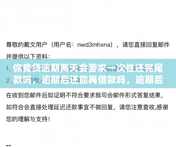 你我贷逾期两天会要求一次性还完尾款吗，逾期后还能再借款吗，逾期后果分析