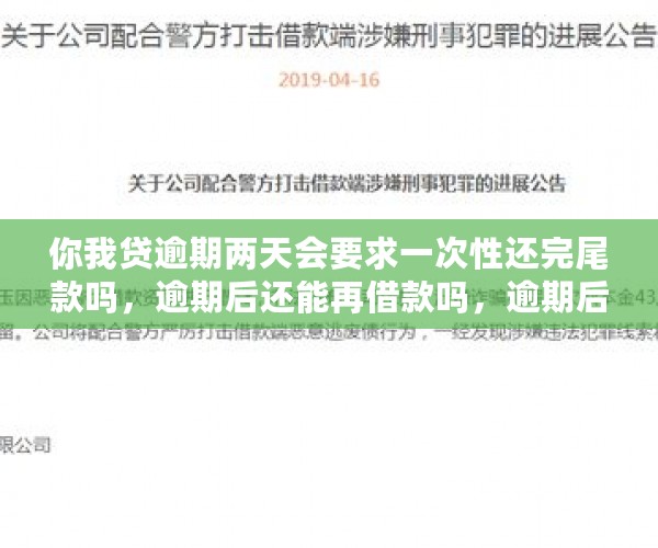 你我贷逾期两天会要求一次性还完尾款吗，逾期后还能再借款吗，逾期后果分析