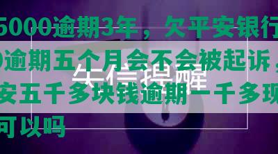 平安5000逾期3年，欠平安银行5000逾期五个月会不会被起诉，欠平安五千多块钱逾期一千多现在慢慢还可以吗