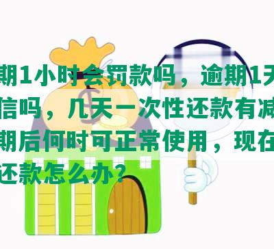 发逾期1小时会罚款吗，逾期1天会上征信吗，几天一次性还款有减免吗？逾期后何时可正常使用，现在要我全额还款怎么办？