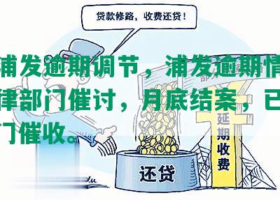 收到浦发逾期调节，浦发逾期情况移交法律部门催讨，月底结案，已交案，上门催收。