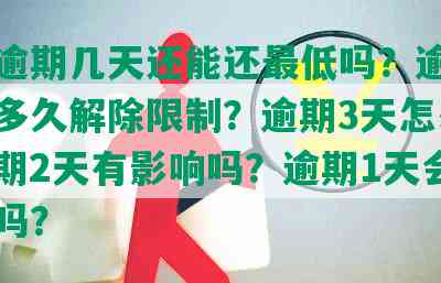 民生逾期几天还能还更低吗？逾期后还款多久解除限制？逾期3天怎么办？逾期2天有影响吗？逾期1天会上征信吗？