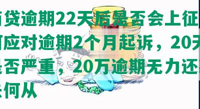 网商贷逾期22天后是否会上征信，如何应对逾期2个月起诉，20天逾期是否严重，20万逾期无力还款应何去何从