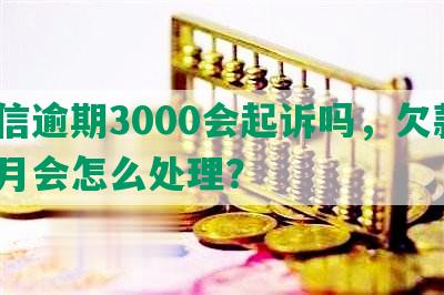 中信逾期3000会起诉吗，欠款6个月会怎么处理？