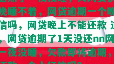 网贷逾期了一夜没睡，欠网贷快逾期了每晚睡不着，网贷逾期一个晚上会上征信吗，网贷晚上不能还款 逾期一天，网贷逾期了1天没还nn网贷逾期一夜没睡，欠款即将逾期，晚上无法还款，会上征信吗？