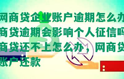 如果网商贷企业账户逾期怎么办，企业网商贷逾期会影响个人征信吗，企业网商贷还不上怎么办，网商贷逾期对公账户还款